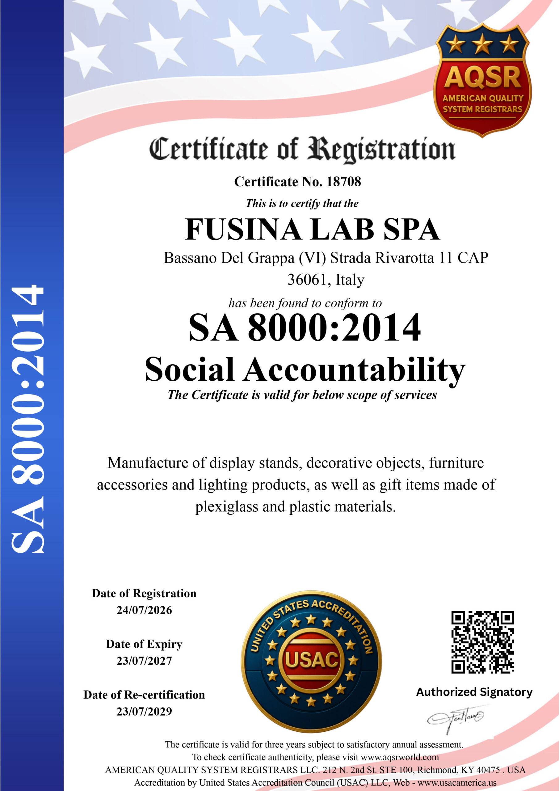 Certificato SA 8000